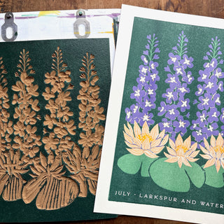 Birth Month Flowers Risograph Print: July