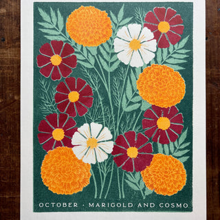 Birth Month Flowers Risograph Print: October