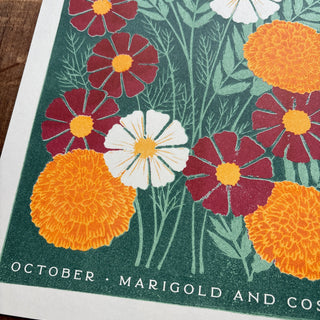 Birth Month Flowers Risograph Print: October