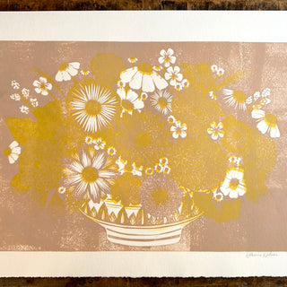 TEST PRINT : Hand Block Printed "Tabletop Floral II" Reduction Print - No. 5433