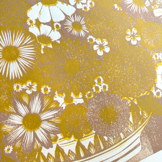 TEST PRINT : Hand Block Printed "Tabletop Floral II" Reduction Print - No. 5433