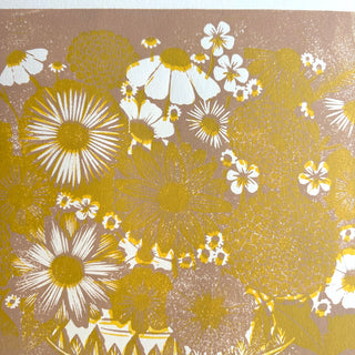 TEST PRINT : Hand Block Printed "Tabletop Floral II" Reduction Print - No. 5433