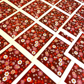 Hand Block Printed "Wildflowers and Vines" Reduction Print