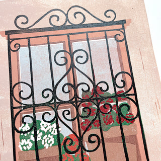 Hand Block Printed "Village Window" Reduction Print - No. 2