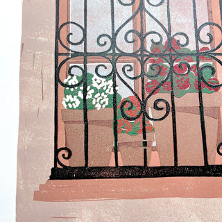 Hand Block Printed "Village Window" Reduction Print - No. 2