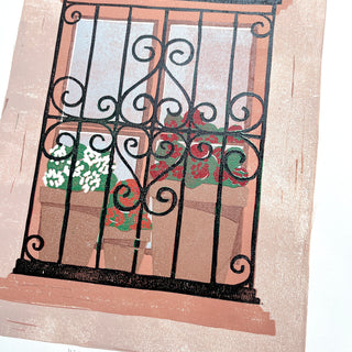 Hand Block Printed "Village Window" Reduction Print - No. 2