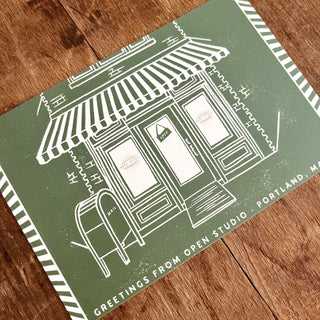 Open Studio, Green Postcard