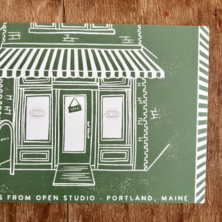Open Studio, Green Postcard