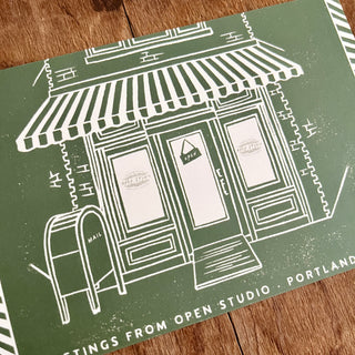 Open Studio, Green Postcard