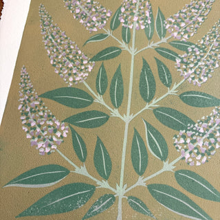 Hand Block Printed "Butterfly Bush" Reduction Print - No. 18