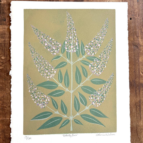 Hand Block Printed "Butterfly Bush" Reduction Print - No. 17