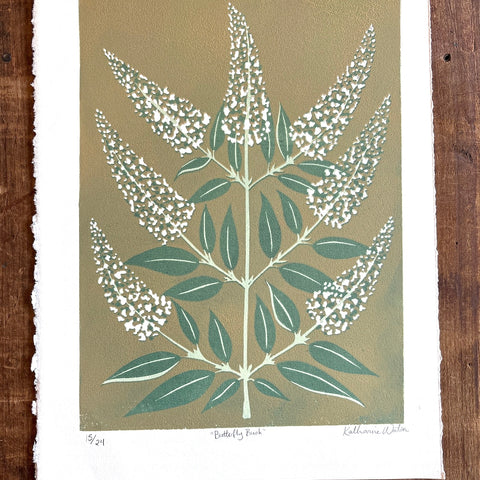 Hand Block Printed "Butterfly Bush" Reduction Print - No. 15