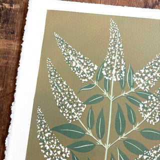 Hand Block Printed "Butterfly Bush" Reduction Print - No. 15
