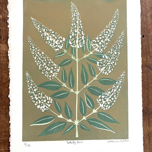 Hand Block Printed "Butterfly Bush" Reduction Print - No. 13