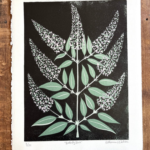 Hand Block Printed "Butterfly Bush" Reduction Print - No. 9