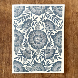 Teal Floral Blank Greeting Card
