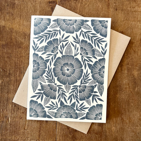 Teal Floral Blank Greeting Card