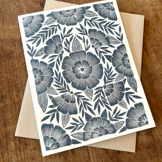 Teal Floral Blank Greeting Card