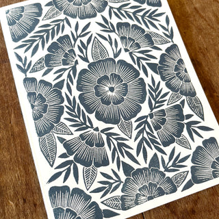 Teal Floral Blank Greeting Card