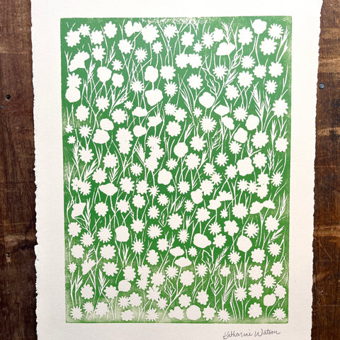 SECONDS : Hand Block Printed Meadow Art Print - No. 5794