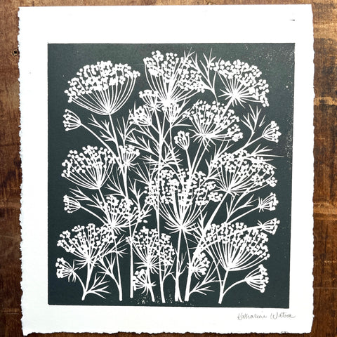 SECONDS : Hand Block Printed Fennel Art Print - No. 5795