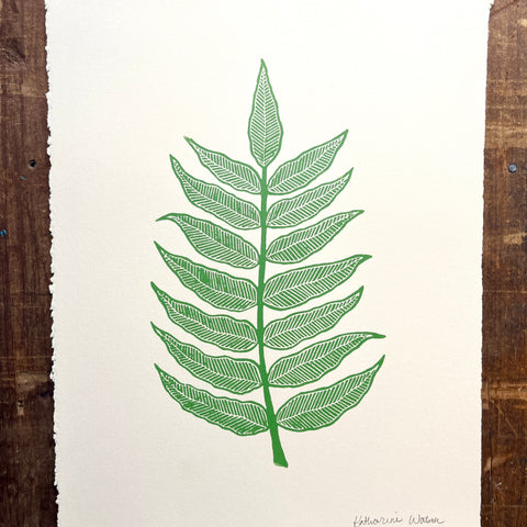 SECONDS : Hand Block Printed Fern Art Print - No. 5797