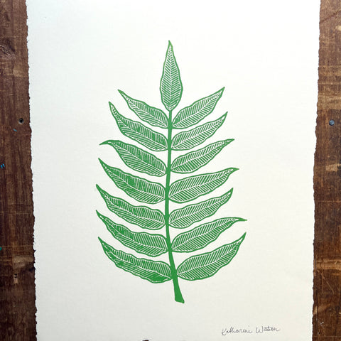 SECONDS : Hand Block Printed Fern Art Print - No. 5798