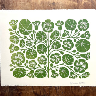 SECONDS : Hand Block Printed Nasturtium Art Print - No. 5799