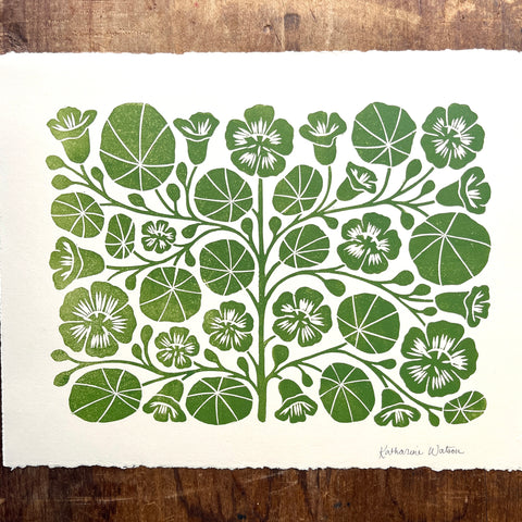 SECONDS : Hand Block Printed Nasturtium Art Print - No. 5799