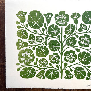 SECONDS : Hand Block Printed Nasturtium Art Print - No. 5799