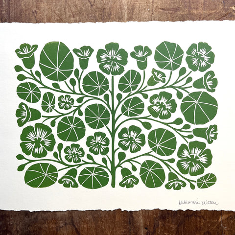 SECONDS : Hand Block Printed Nasturtium Art Print - No. 5800