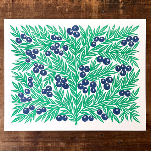Garden Series: Blueberries Risograph Print