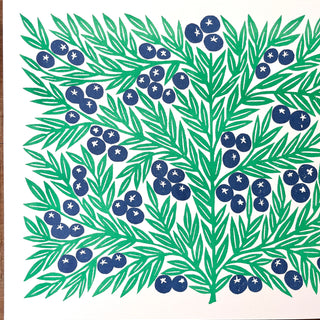 Garden Series: Blueberries Risograph Print