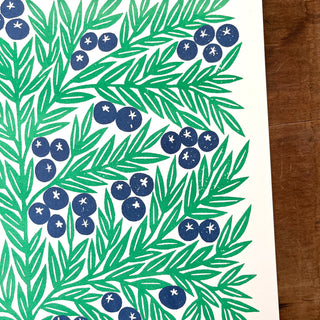 Garden Series: Blueberries Risograph Print