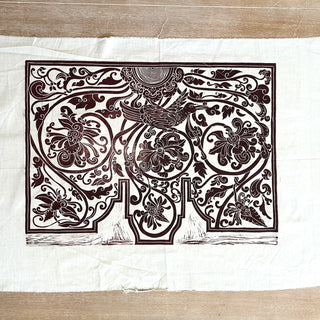 Original Ornate Bird Linocut on Fabric - 10