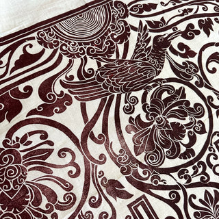 Original Ornate Bird Linocut on Fabric - 10