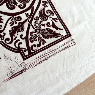 Original Ornate Bird Linocut on Fabric - 10