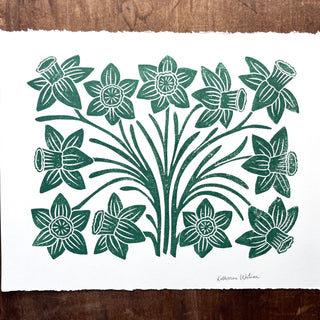 Hand Block Printed Daffodil Art Print - No. 5139