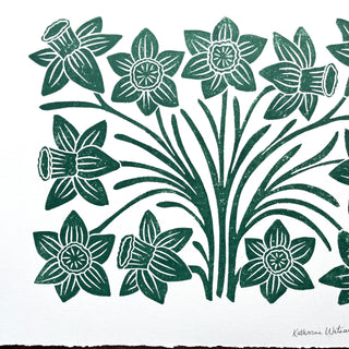 Hand Block Printed Daffodil Art Print - No. 5139