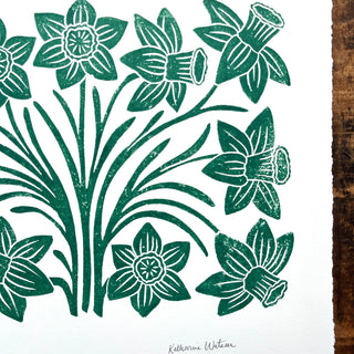 Hand Block Printed Daffodil Art Print - No. 5139