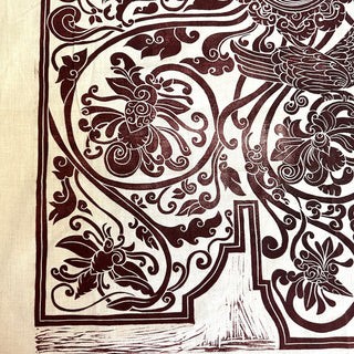 Original Ornate Bird Linocut on Fabric - 10