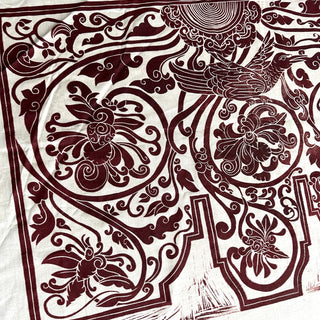 Original Ornate Bird Linocut on Fabric - 13