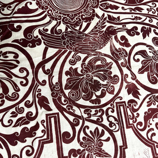 Original Ornate Bird Linocut on Fabric - 13