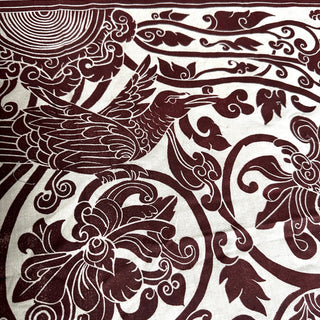 Original Ornate Bird Linocut on Fabric - 14