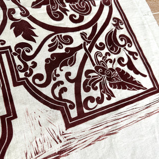 Original Ornate Bird Linocut on Fabric - 14