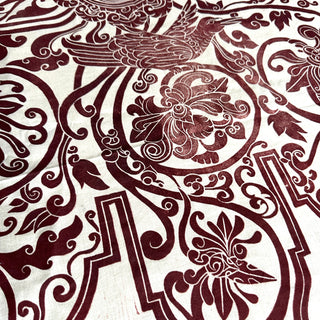 Original Ornate Bird Linocut on Fabric - 15