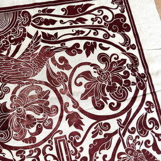 Original Ornate Bird Linocut on Fabric - 15