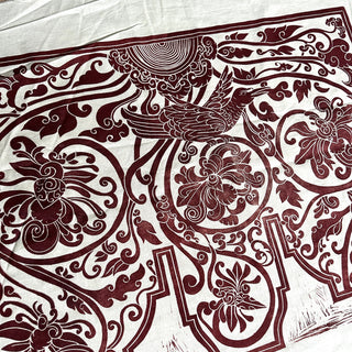 Original Ornate Bird Linocut on Fabric - 16