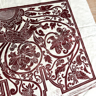 Original Ornate Bird Linocut on Fabric - 16