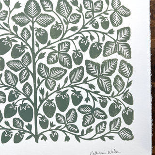 Hand Block Printed Strawberry Art Print - No. 5157